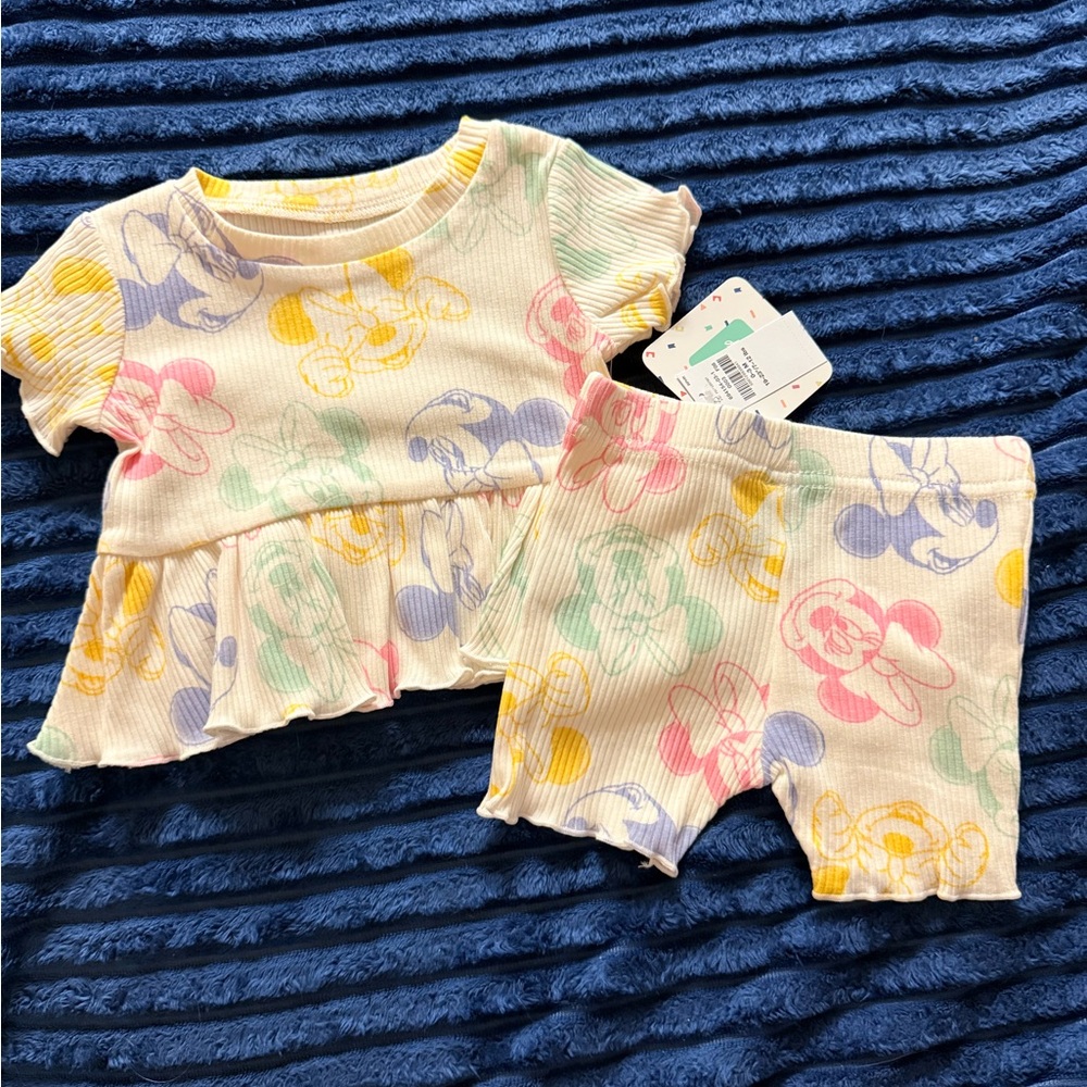 Disney Cream and Pastel Minnie Mouse Top and Shorts Set